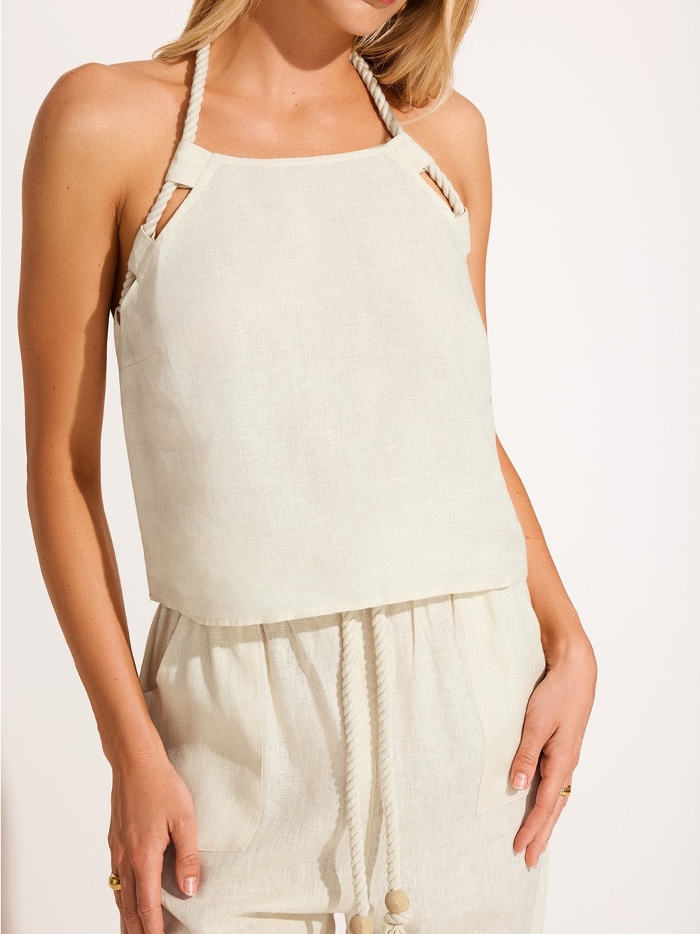 Vitamin A Avery halter top- oatmeal Rope Halter Crop Top